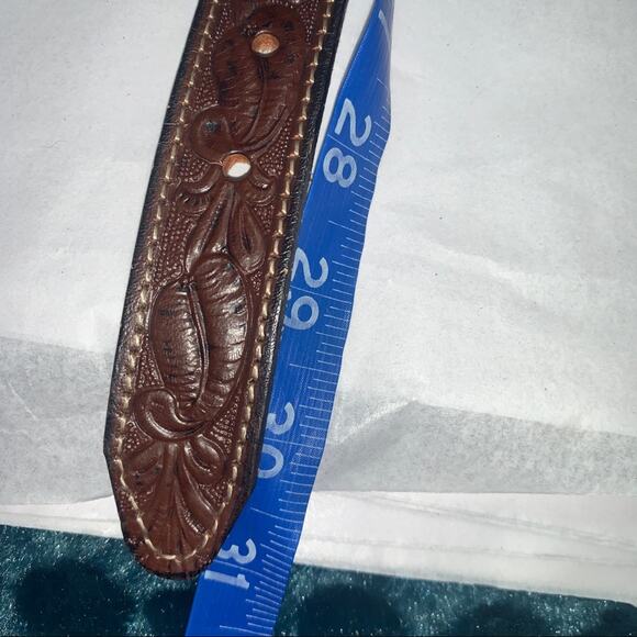 JILL STUART VINTAGE 80’s TOOLED LEATHER BELT WITH JEWELS - WESTERN GLAM! - Picture 11 of 16